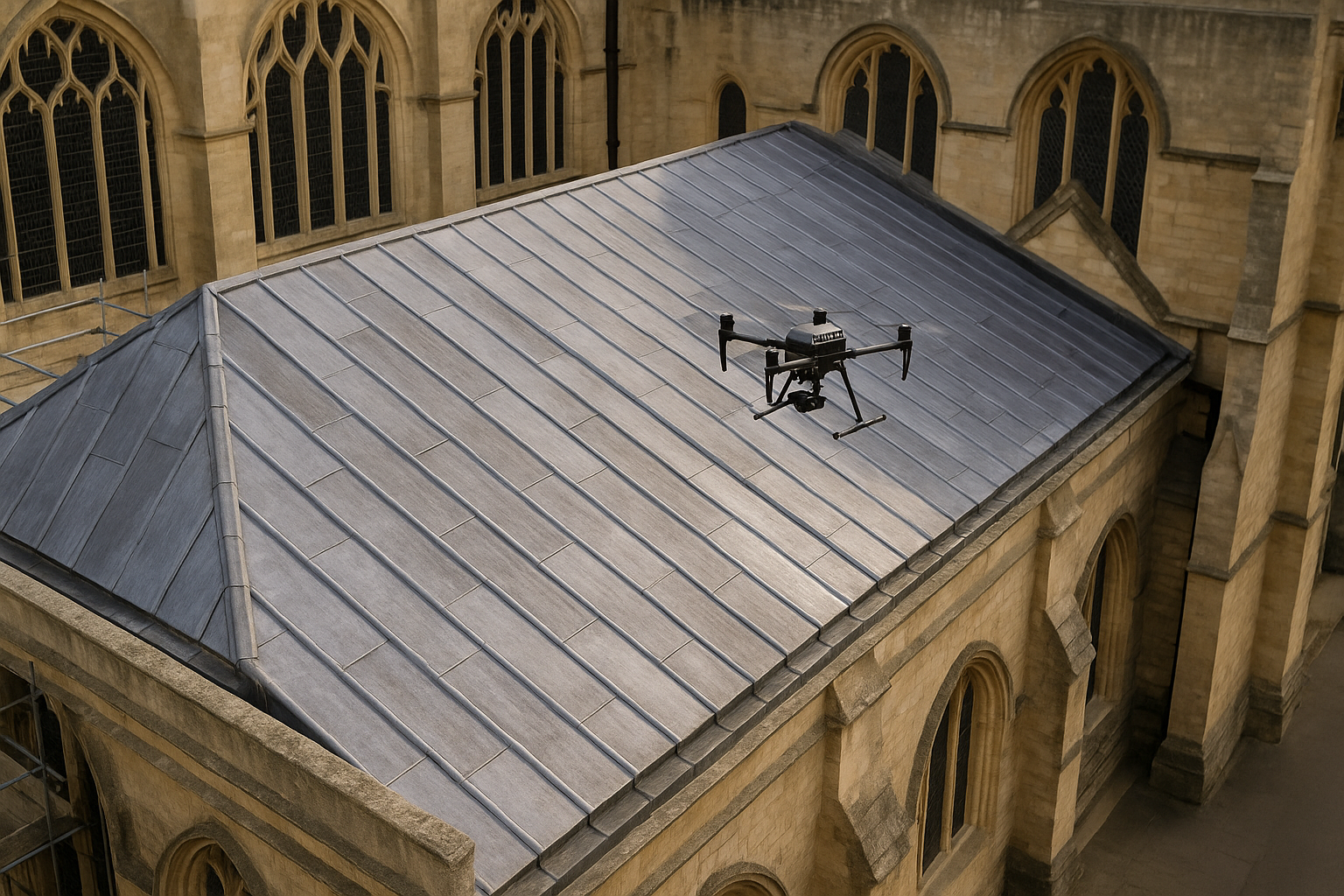 Drone flying over a listed building